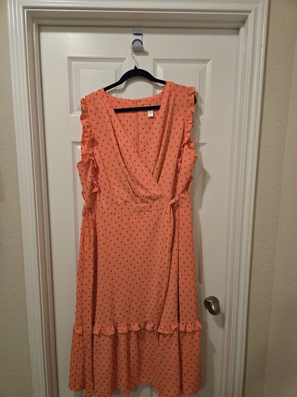 London Times Coral Polka-Dot Wrap Maxi with Ruffle Trim